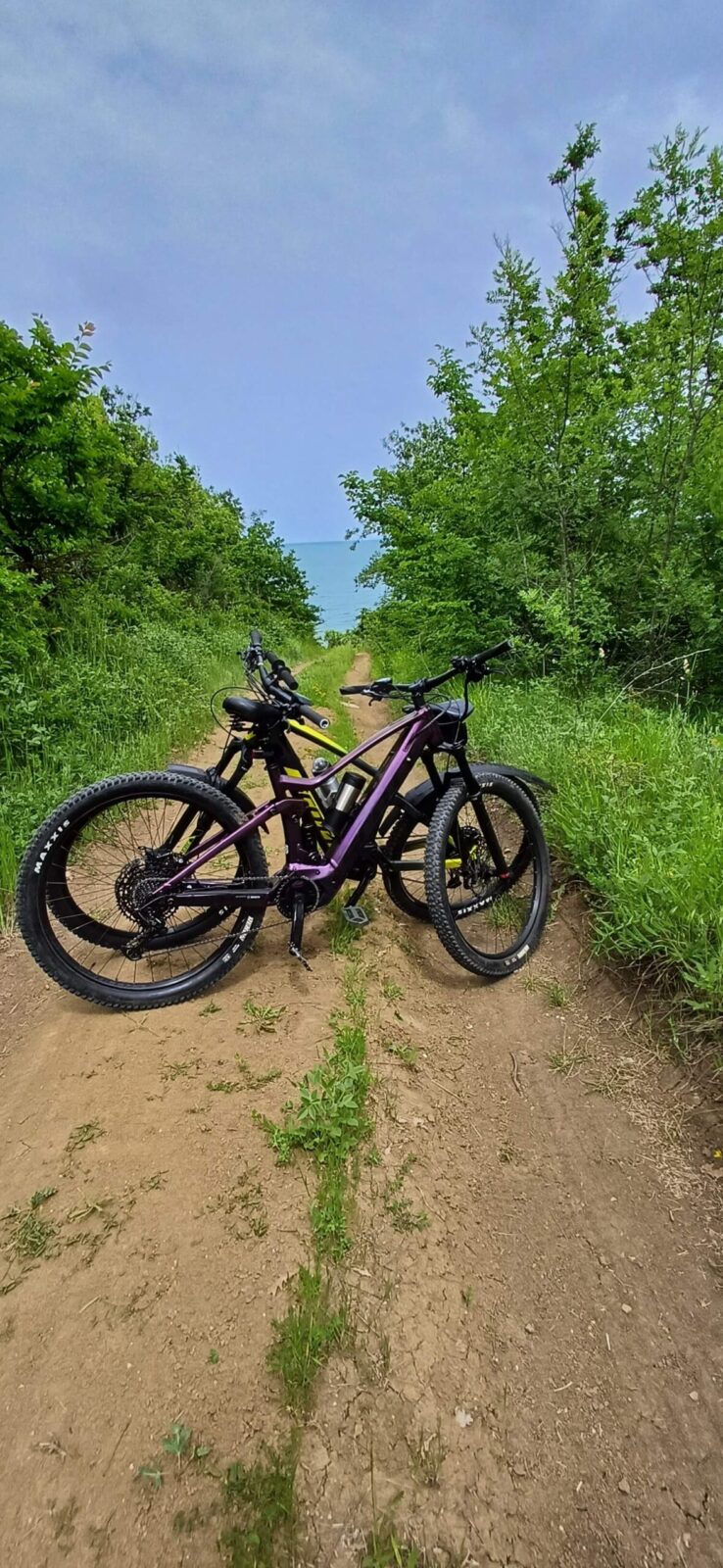 Premium Scott e-mountain bike parked on a custom off-road trail